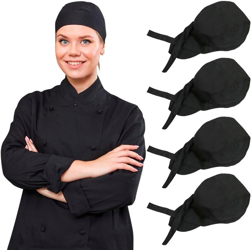 Besforta 4 Pack Adjustable Tie Back Chef Cap - Breathable Cooking Kitchen Hat for Women & Men - Image 1